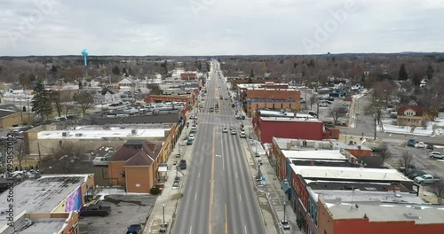 Oxford, Michigan downtown drone video moving forward. photo