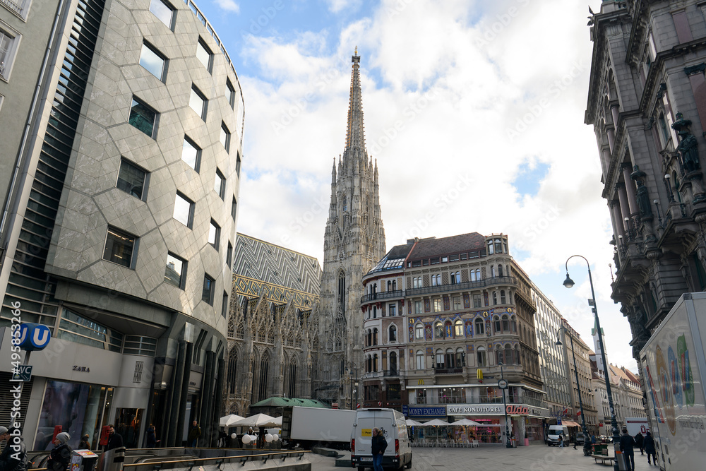 General view of St. Stephen's Cathedral Stephansdom in Vienna, Austria. January 2022
