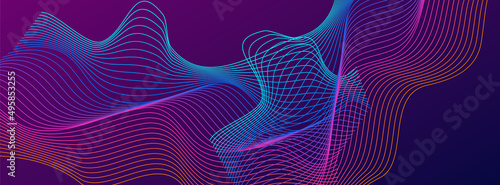 Bright Line Background Violet Vector. Surface Texture. Iridescent Curve Array. Breeze Soundwave Backdrop. Multicolored Motive.