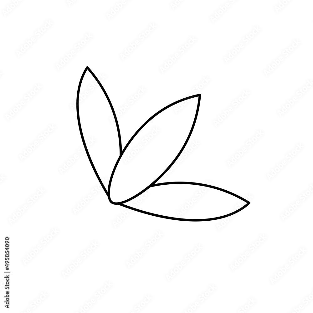 Contour black-and-white drawing of three leaves. Vector illustration. Coloring page. Contour black-and-white drawing of three leaves. Vector illustration. Coloring page.