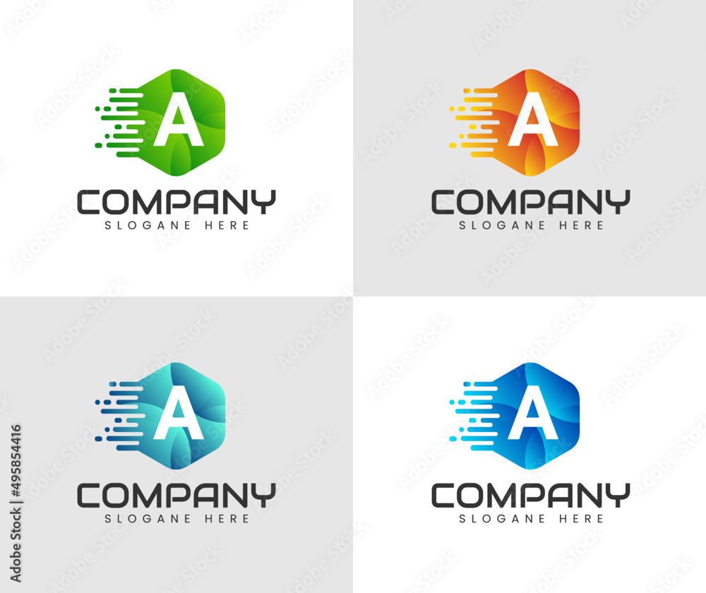 Hexagon a letter logo design with line and dot. Initial Letter w Connection Logo Design. Hexagon a letter logo design with line and dot. Initial Letter w Connection Logo Design.
