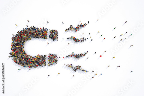 Crowd of people forming a magnet to attract many people. 3D Rendering photo
