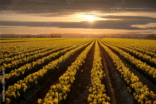 Endless daffodil fields in full bloom. Mt Vernon festival. La Conner. Washington State. United States of America photo