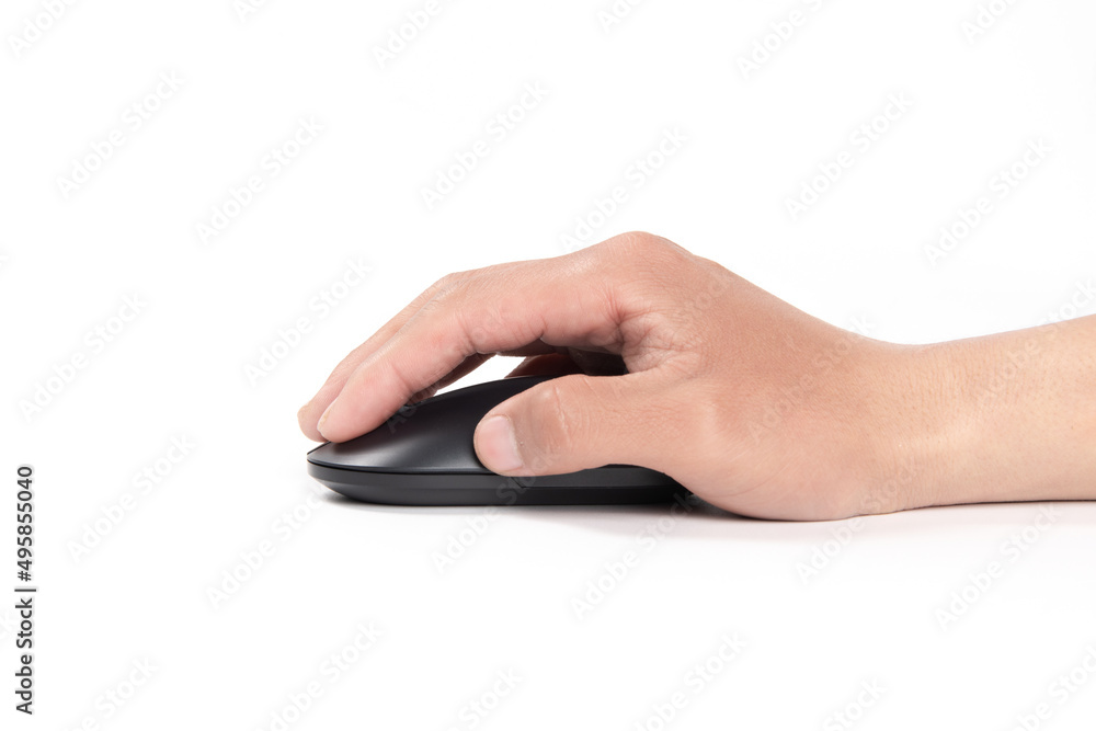 man hand with computer mouse on whtie background man hand with computer mouse on whtie background