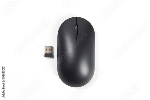 wireless computer mouse with receiver isolated on white background photo