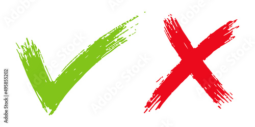 Right and wrong icon. hand drawn of Green checkmark and Red cross isolated on white background.Vector illustration.