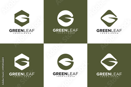 set of initial letter G with circle and leaf concept, logo inspiration.
