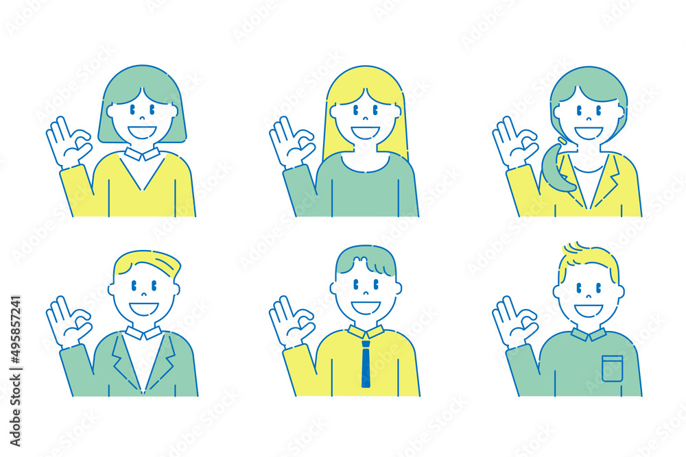 OKサインをするいろいろな人6　男性　女性　ポップ