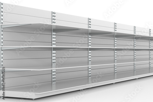 Empty store shelves on whit...