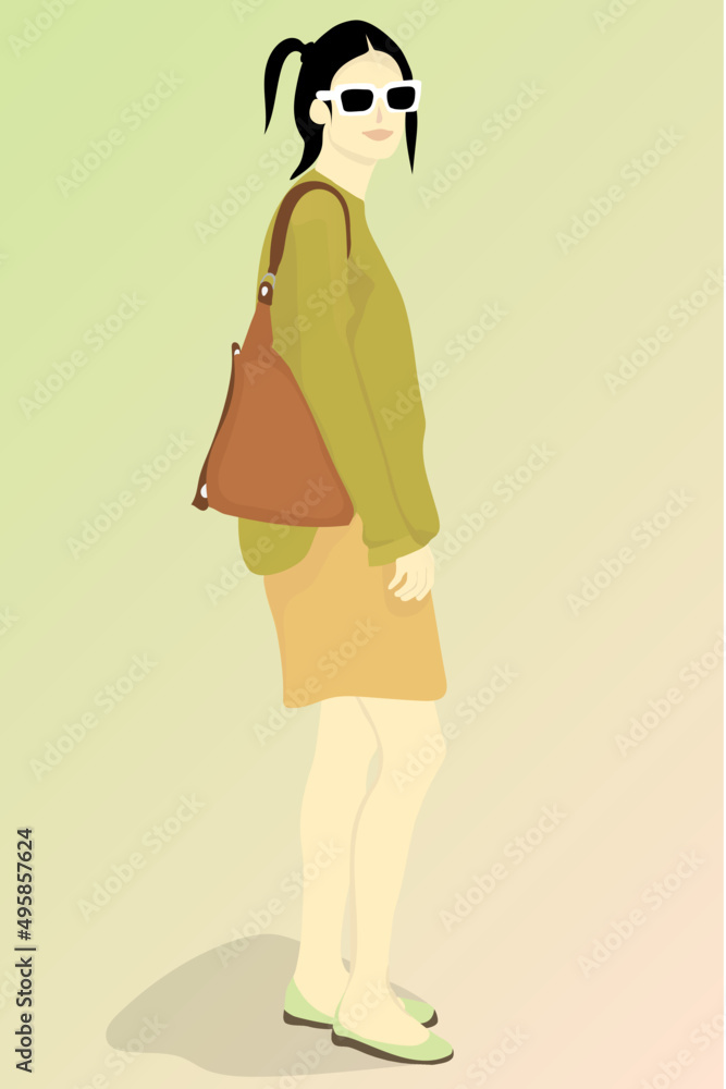 Casual girl with bag and green shirt 