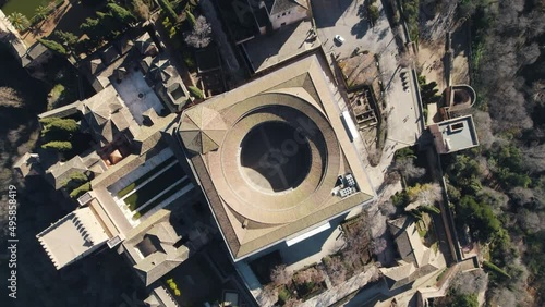 Overhead view of Palace of Charles V, a Renaissance building in Alhambra