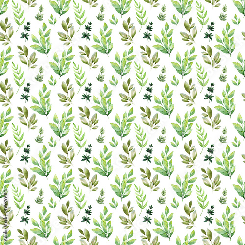 Watercolor seamless pattern with various decorative flowers and leaves