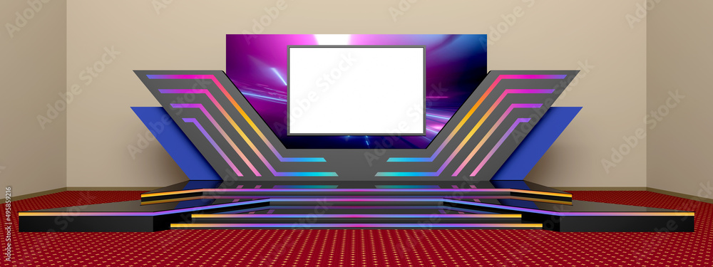 forbruge Kalksten nær ved 3d illustration design stage backdrop digital technology futuristic style  with blank space LED TV screen logo company for virtual studio event  exhibition concert presentation product. Stock Illustration | Adobe Stock