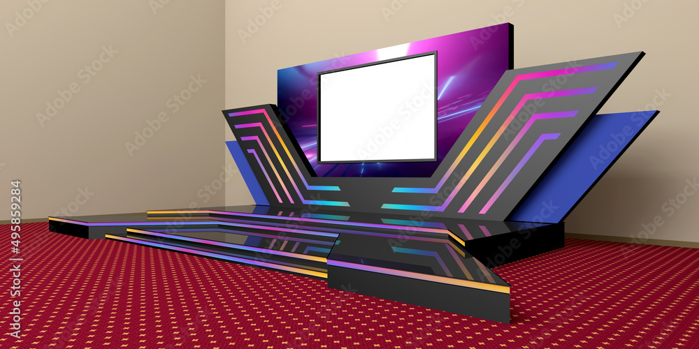 3d illustration design stage backdrop digital technology futuristic style  with blank space LED TV screen logo company for virtual studio event  exhibition concert presentation product. Illustration Stock | Adobe Stock
