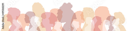 People of different ethnicities stand side by side together. Flat vector illustration.	