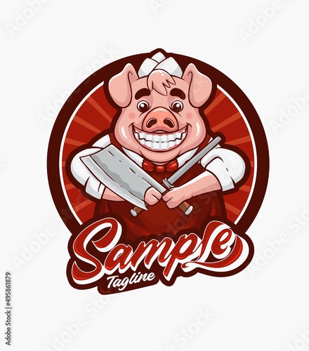 butcher pig cute mascot cartoon character