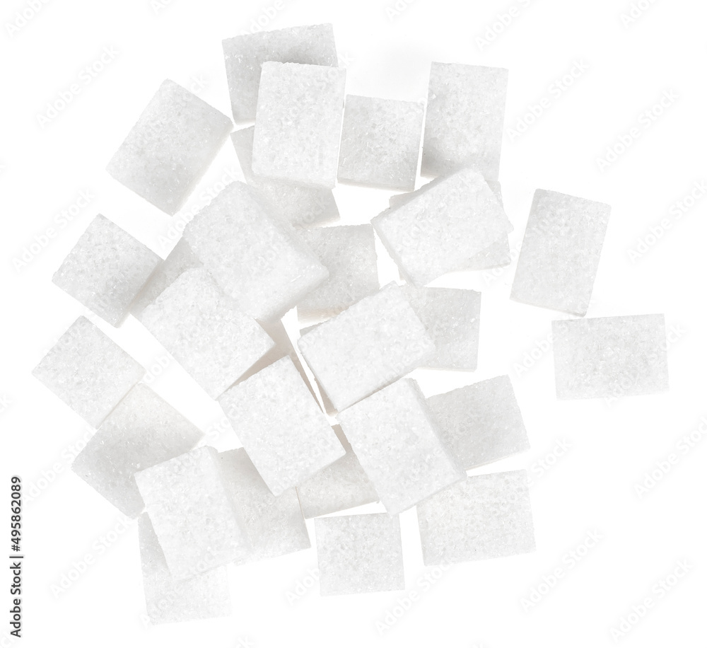 Natural white sugar cubes isolated on white background Natural white sugar cubes isolated on white background