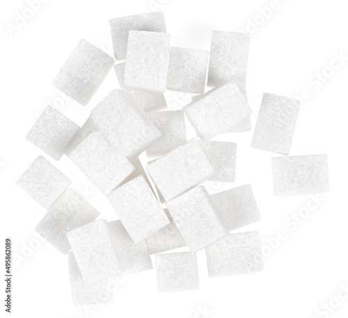 Natural white sugar cubes isolated on white background