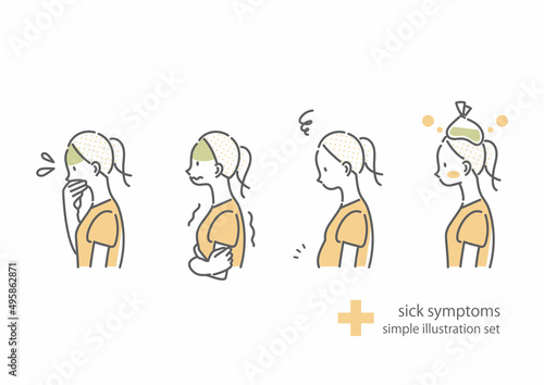 体調不良の症状アイコンセット　女性　シンプルでお洒落な線画イラスト