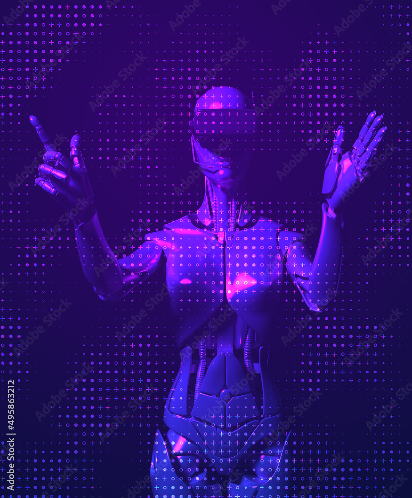 Fototapeta premium VR virtual reality metaverse robot