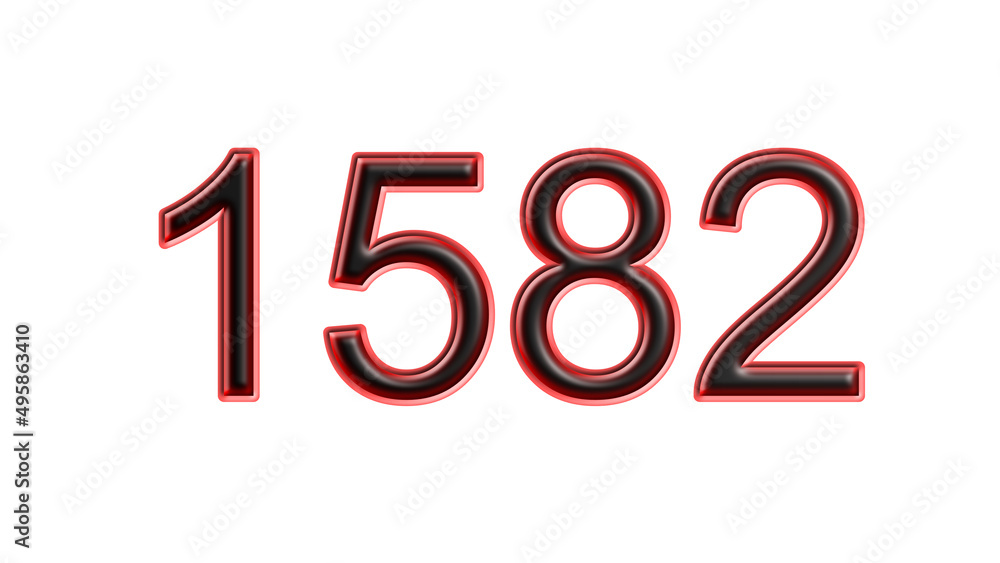 red 1582 number 3d effect white background red 1582 number 3d effect white background