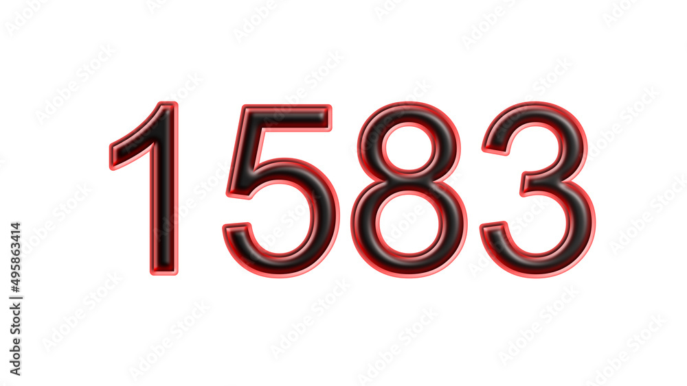 red 1583 number 3d effect white background red 1583 number 3d effect white background