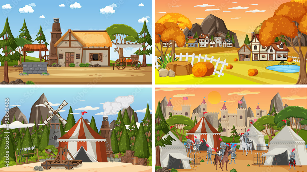Set of different scene medieval Set of different scene medieval
