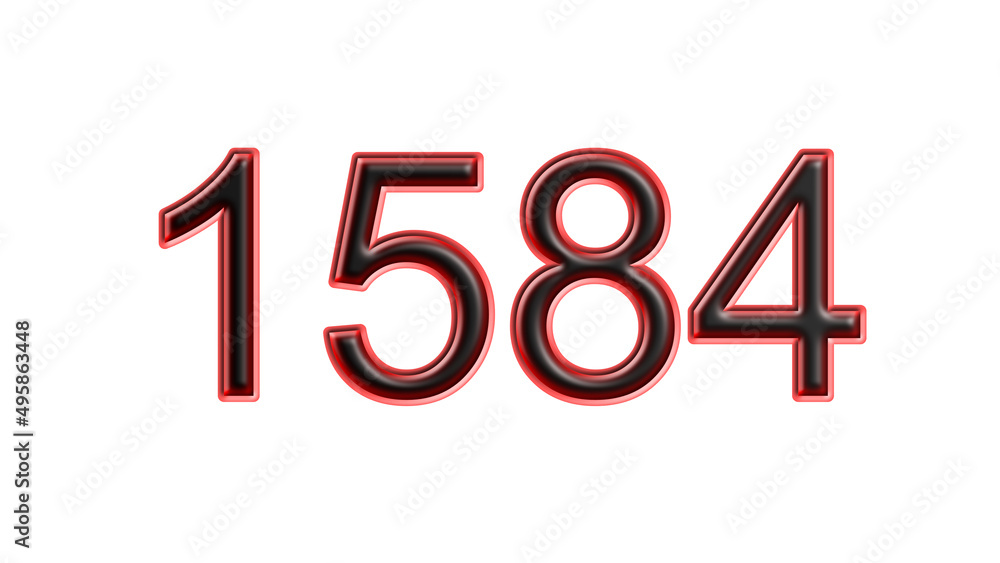 red 1584 number 3d effect white background red 1584 number 3d effect white background
