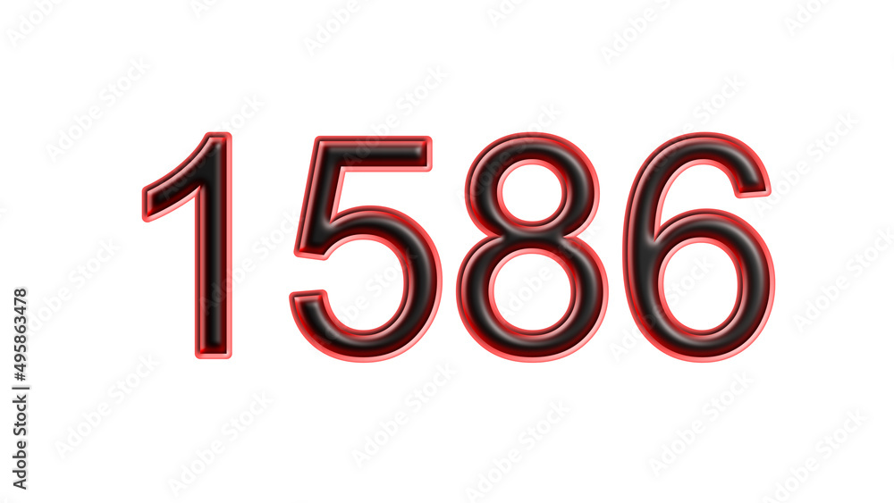 red 1586 number 3d effect white background red 1586 number 3d effect white background