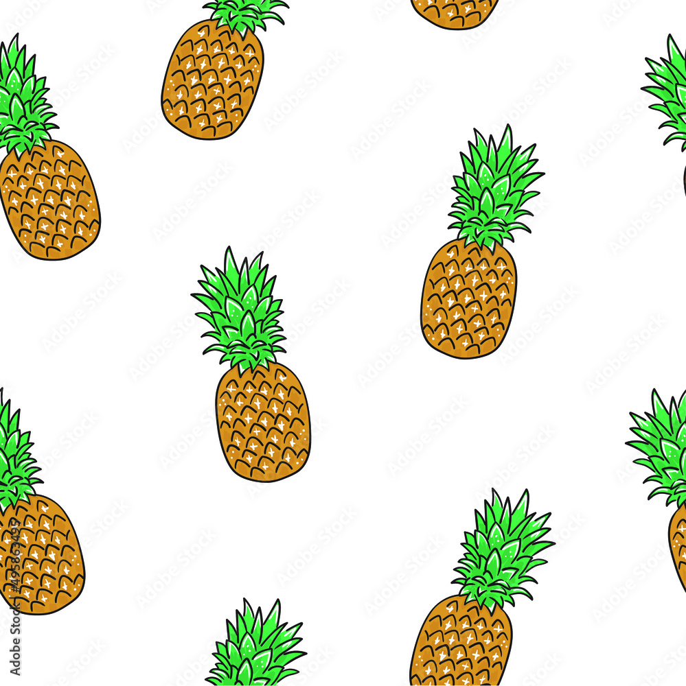 Seamless pattern with pineapples isolated on a white background. Stock vector illustration. Seamless pattern with pineapples isolated on a white background. Stock vector illustration.