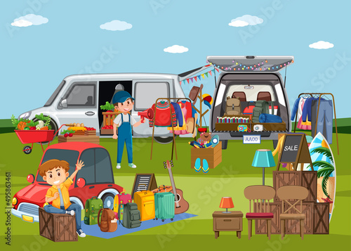 Sencondhand flea market outdoor scene