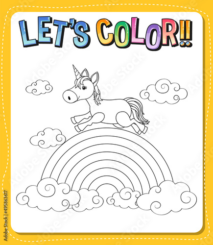 Worksheets template with color time  text and Unicorn outline