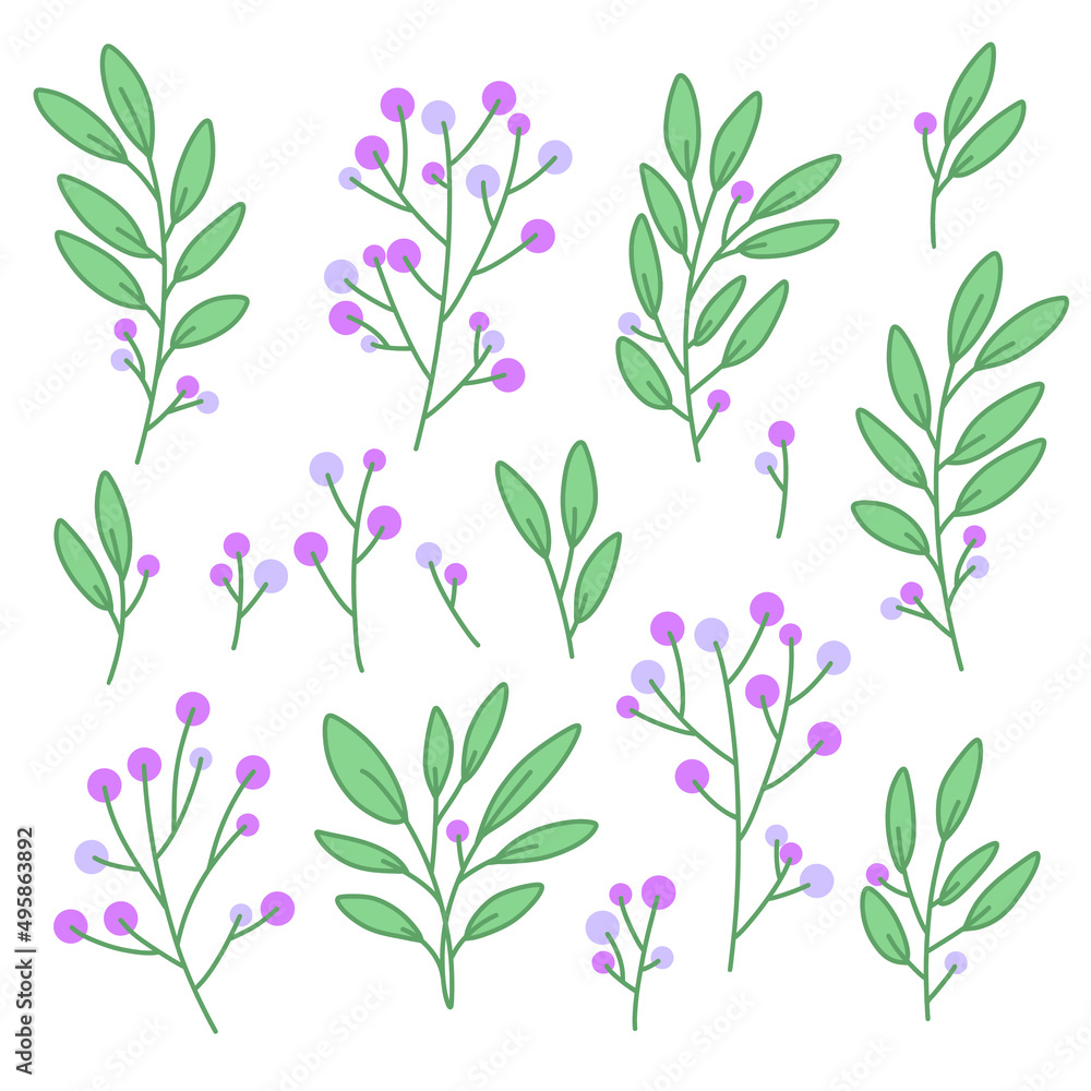 Branch and leaves vector set Branch and leaves vector set
