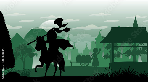 Silhouette medieval cartoon background