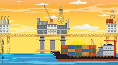 Petroleum industry concept with offshore oil platform