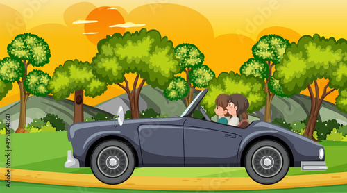Classic car for a vacation roadtrip concept