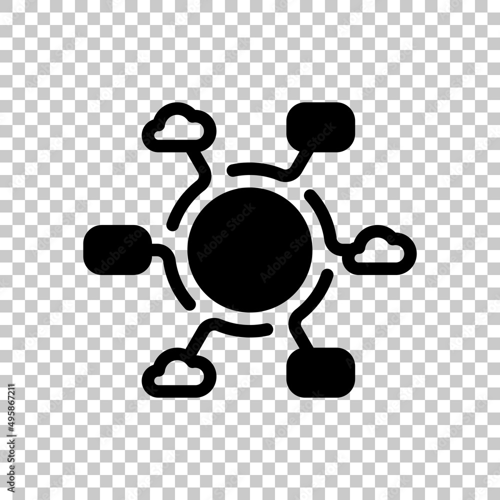 Digital technology, social network, global connect, simple business logo. Black symbol on transparent background