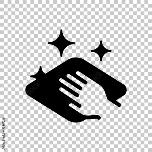Clean surface, wipe to disinfect, simple icon. Black symbol on transparent background