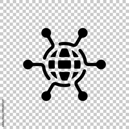 Digital technology, social network, global connect, simple business logo. Black symbol on transparent background