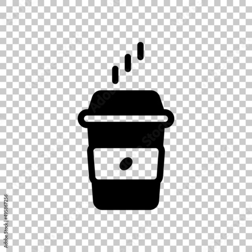 Hot cup of coffee, simple logo. Black symbol on transparent background