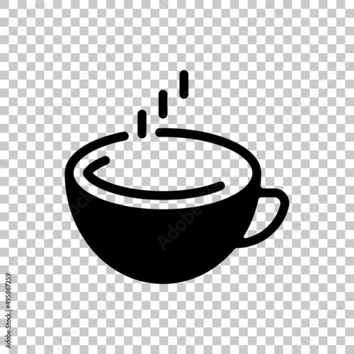 Hot cup of coffee, simple logo. Black symbol on transparent background