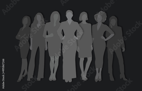 Businesswomen silhouettes vector design,  girl power  teamwork, group of people illustration