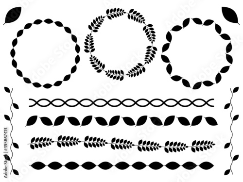 葉っぱの飾り罫セット　モノトーン