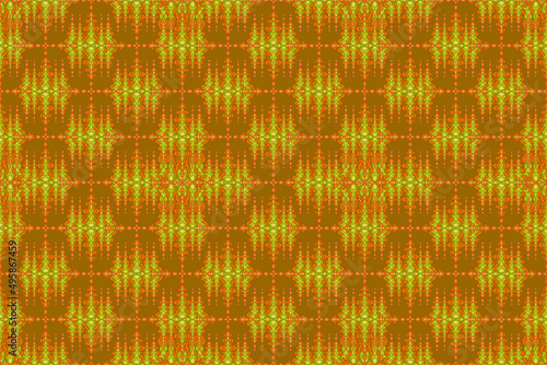 Seamless ethnic fabric pattern, golden flower pattern, Thai fabric design, carpet, wallpaper, curtain, cushion, clothing, batik, golden brown background fabric pattern