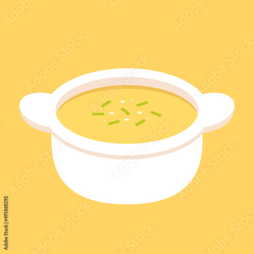Corn soup vector. Corn soup in bowl.