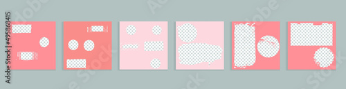 Social media covers with simple design elements . Boho style . Leaves . Post frame stories templates.  Layout for promotion .Media banner .Vector