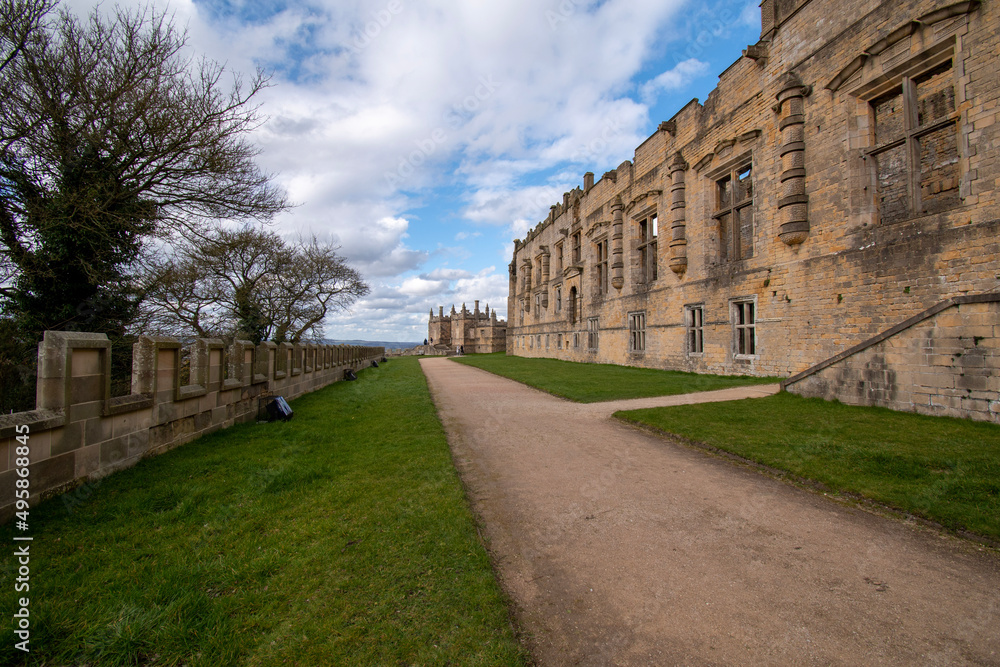 Blue skies over Long Gallery at Bolsover Castle in Derbyshire, UK