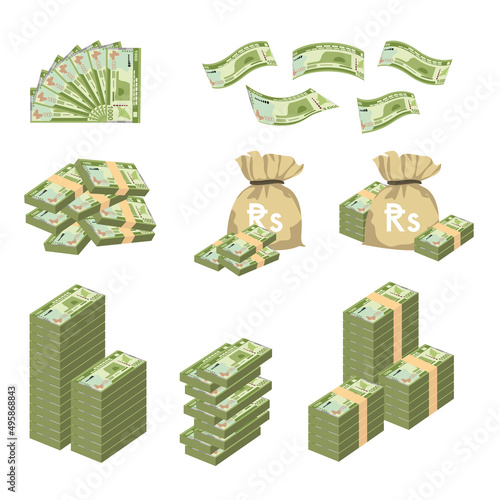 Sri Lanka Rupee Vector Illustration. Huge packs of Sri Lanka money set bundle banknotes. Bundle with cash bills. Deposit, wealth, accumulation and inheritance. Falling money 1000 Rs