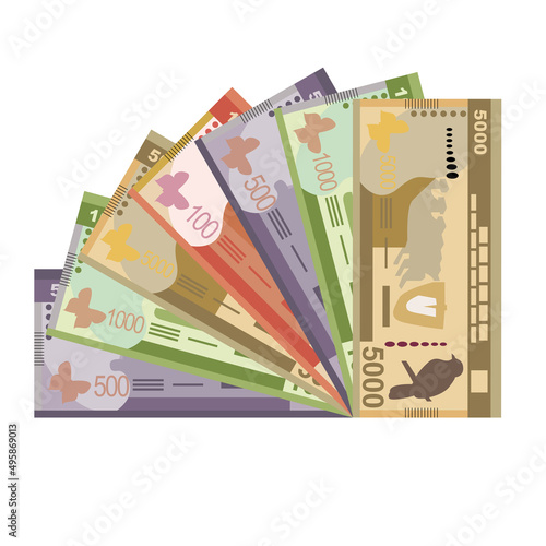 Sri Lanka Rupee Vector Illustration. Sri Lanka money set bundle banknotes. Paper money 100, 500, 1000, 5000 Rs. Flat style. Isolated on white background. Simple minimal design.