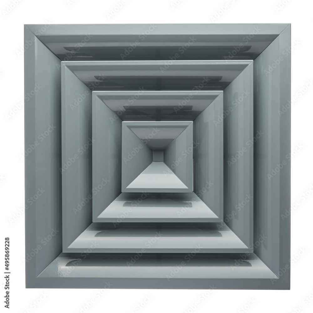 Fototapeta premium Ventilation grille for cooling and supplying fresh air to the premises. Isolated on a white background. Ventilation of kitchen, bathroom, apartment, office, bar, restaurant, warehouse.